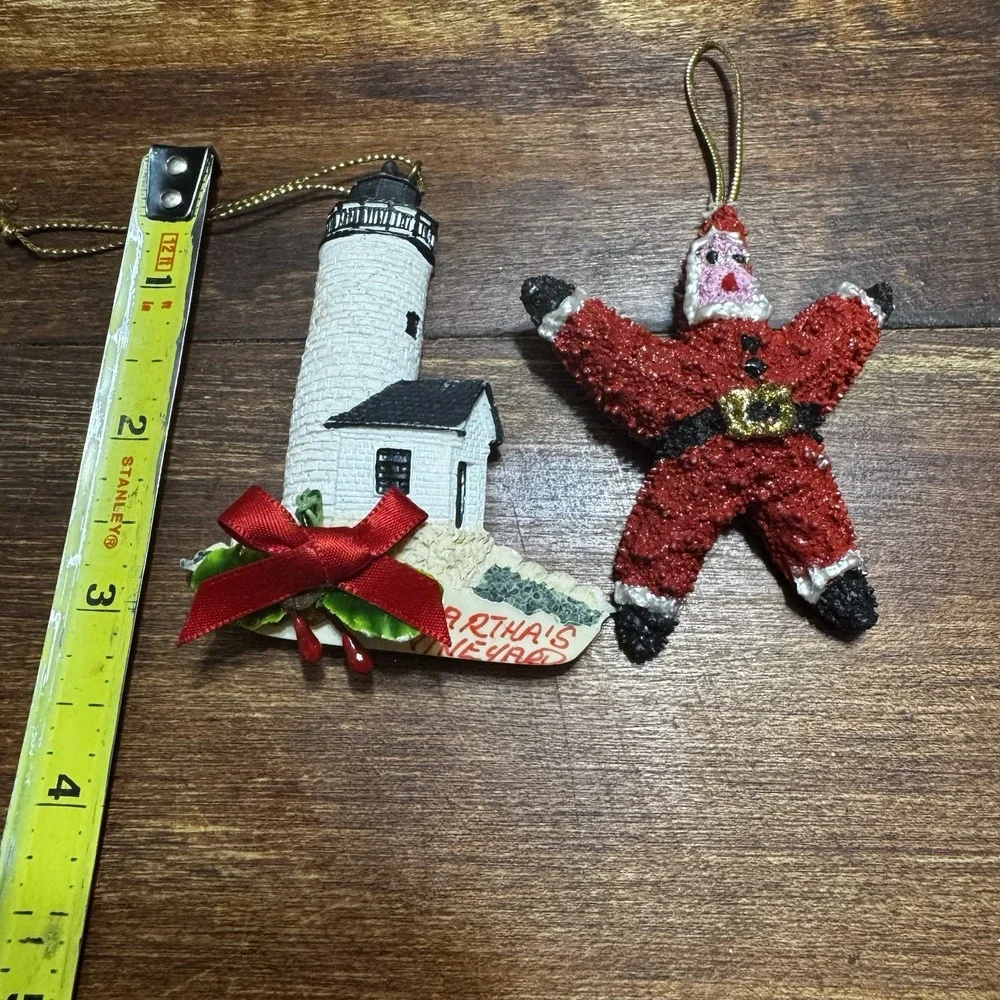 Two Christmas Ornaments Lighthouse and‎ Handmade Red Starfish
